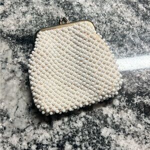 Vintage Elegant White Beaded Women's Coin Purse
